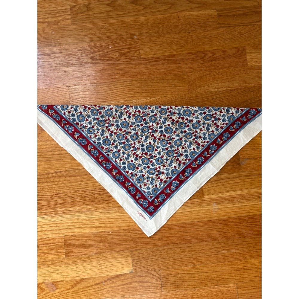 Sezane Floral Square Scarf Bandana White Blue Red Ditsy Print Neckerchief